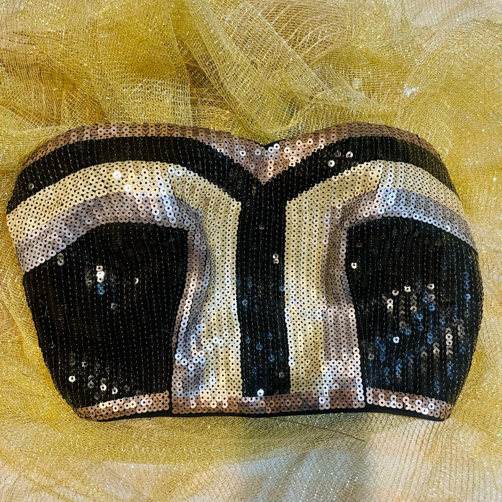 Black and Metal toned Sequined Corset